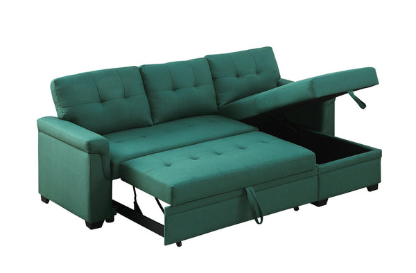 English Elm Jardin Reversible L-shaped Sectional Sleeper Sofa with Chaise Storage and Tufted Fabric Green B2749S00008