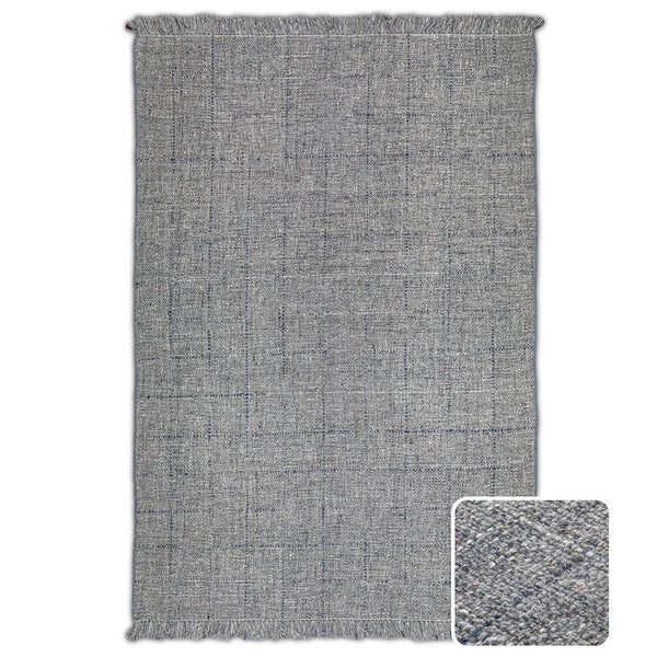 English Elm Tenney Handwoven 6x9 Wool Area Rug in Grey & Blue with Hand-Knotted Fringe, Durable 0.3" Thickness B136P188397