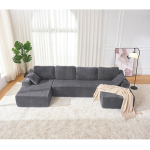 English Elm U-shaped Corduroy Cloud Sectional Sofa with Pocket Springs and Modular Living Room Seating Dark Gray W3366S00002