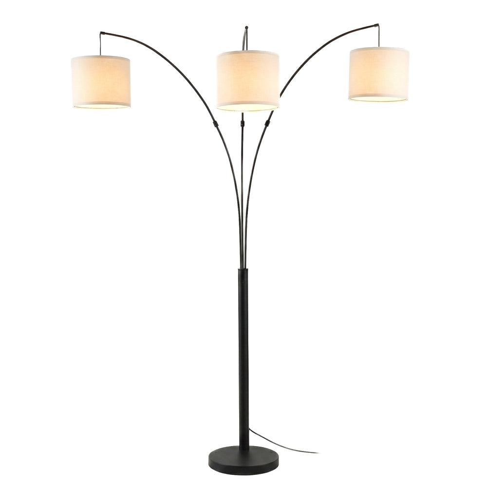 English Elm Royal Three Arm Arc Floor Lamp Oil Rubbed Bronze Finish with Linen Shades for Living Rooms B183P231746