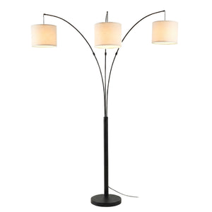 English Elm Royal Three Arm Arc Floor Lamp Oil Rubbed Bronze Finish with Linen Shades for Living Rooms B183P231746