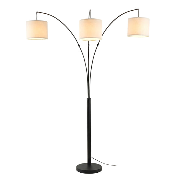 English Elm Royal Three Arm Arc Floor Lamp Oil Rubbed Bronze Finish with Linen Shades for Living Rooms B183P231746