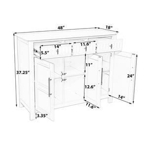 English Elm Cabinet with Three Doors Acacia Wood White Finish Gold Hardware Entryway Dining Storage N780P295774K
