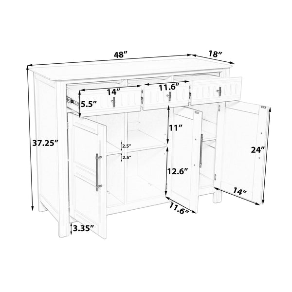 English Elm Cabinet with Three Doors Acacia Wood White Finish Gold Hardware Entryway Dining Storage N780P295774K