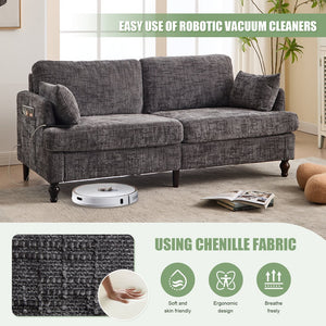 English Elm Modern chenille 2-seater sofa with LED lighting, USB charging, storage pocket, sturdy wood legs Gray W395P318544