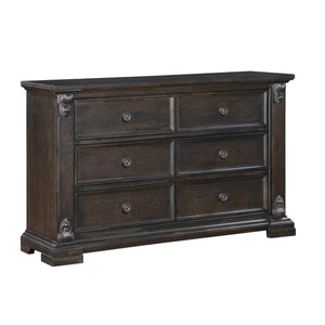 English Elm Elegant Six Drawer Oak Veneer Dresser with Corbel Pilasters for Classic Bedrooms B011P224820