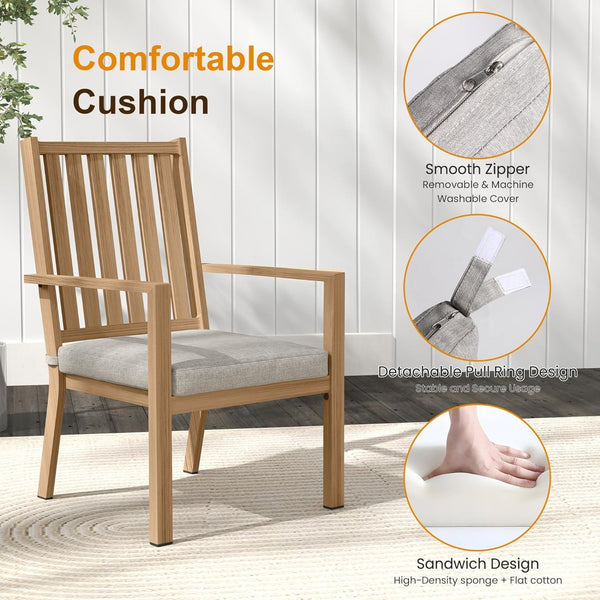 English Elm Set of 2 Outdoor Aluminum Dining Chairs Wood-grain Finish with Waterproof Cushions Gray+ Khaki B082P455185