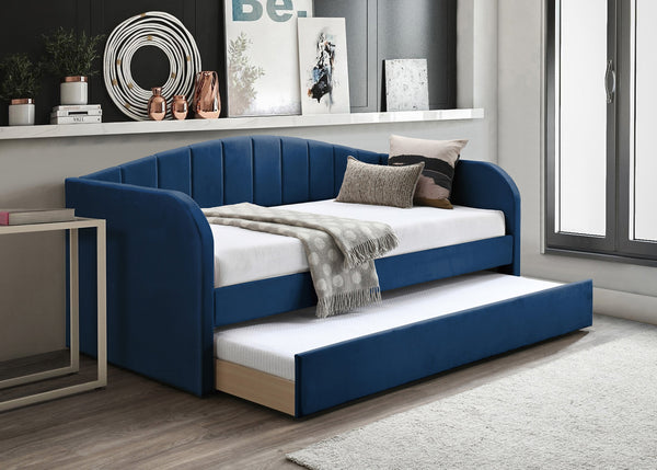 English Elm Modern Velvet Upholstered Daybed with Trundle Plush Low Profile Frame for Guest Rooms Navy Blue B011S02048