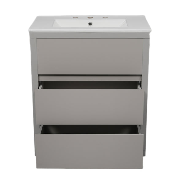 English Elm Christopher Knight Home® - 60" Double Sinks Bathroom Vanity Set with Two Ceramic Basins, Soft-Close Drawers, Sleek Handle-Free Design Gray N817P280550G