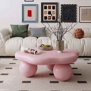 English Elm 35" Cloud Shaped Mdf Coffee Table Sculptural Round Top with Spherical Legs for Modern Living Pink W1435S00026