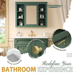 English Elm 36'' Modern Bathroom Vanity with Mirror Cabinet and Sink, Spacious Storage, Soft-Close Doors & Drawers Green SW000134AAF-3