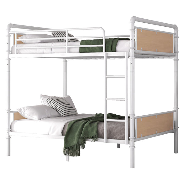 English Elm Twin Twin XL over Twin XL Metal Bunk Bed, Industrial White Detachable Design with Guard Rails, 300lb Capacity W2580P304984