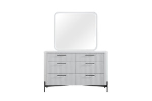 English Elm 6 Drawer Dresser with Reeded Fronts and Metal Base, Solid Wood Build, Felt & Cedar Lined Drawers White 61.5 L x 21.5 W x 35 H B2699P270988