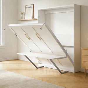 English Elm Multifunctional Queen Murphy Wall Bed with Hydraulic Soft Close and Solid Wood Slat Support W5290S00004