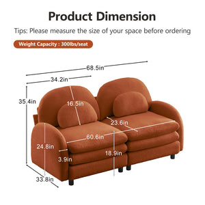 English Elm Teddy Fleece Curved Loveseat Modular Two Seater Sofa with Cloud Soft Double Layer Cushions Orange W5656S00091