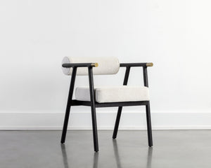 Sunpan Sova Dining Armchair - Mid-Century Modern Design with Solid Oak Frame & Stylish Brass Accents