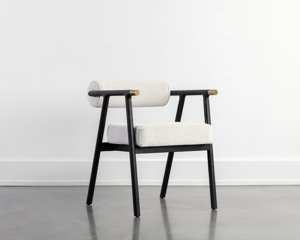 Sunpan Sova Dining Armchair - Mid-Century Modern Design with Solid Oak Frame & Stylish Brass Accents