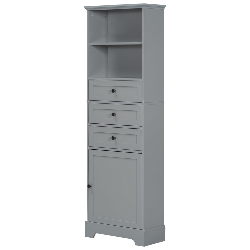 English Elm Gray Tall Storage Cabinet with 3 Drawers, Adjustable Shelves, Anti-Dump Device for Bathroom Office Home Organizing 42x23.75x6.5 WF323347AAE