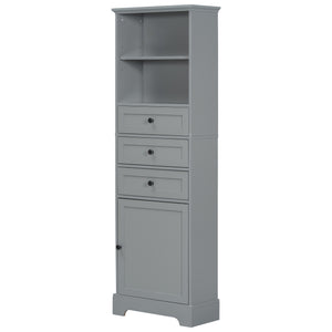 English Elm Gray Tall Storage Cabinet with 3 Drawers, Adjustable Shelves, Anti-Dump Device for Bathroom Office Home Organizing 42x23.75x6.5 WF323347AAE