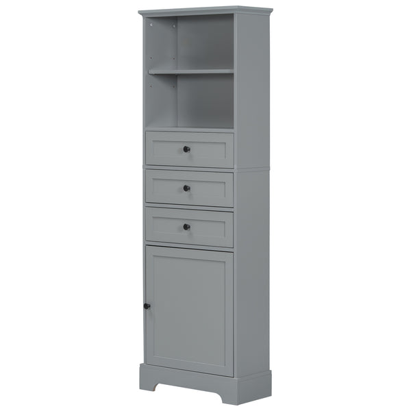 English Elm Gray Tall Storage Cabinet with 3 Drawers, Adjustable Shelves, Anti-Dump Device for Bathroom Office Home Organizing 42x23.75x6.5 WF323347AAE