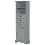 English Elm Gray Tall Storage Cabinet With 3 Drawers and Adjustable Shelves For Bathroom, Study, Office and Interior, Mdf Board With Painted Finish