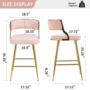 English Elm (SET of 2) 26'' Counter Height Bar Stools Pink Corduroy with Back Cushion, Gold Chrome Base & Footrest W2215P290561