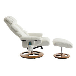English Elm 010-Ergonomic Recliner Chair with Ottoman — 360° Swivel Lounge, Chenille Comfort, Heated Seat, Massage, Adjustable Backrest White W2636P262424
