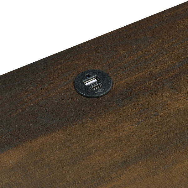 English Elm Geary Dark Pine 2-Drawer Nightstand with LED Lighting, Dual Outlet & USB-A/C Charging Ports for Bedsides B062P375559
