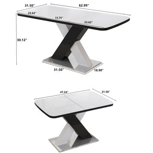 English Elm Modern Stretchable Rectangle Dining Table With Elegant White Top And Stylish X-Shape Black Legs W757P242760