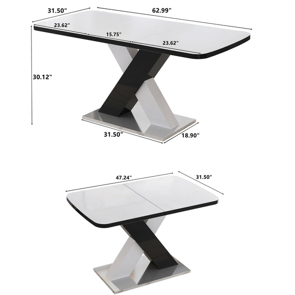 English Elm Modern Stretchable Rectangle Dining Table With Elegant White Top And Stylish X-Shape Black Legs W757P242760