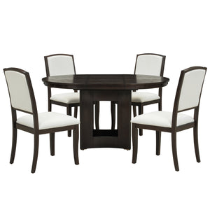English Elm TOPMAX Solid Wood Extendable Round Dining Set for Small Spaces with 16" Removable Leaf and Cushioned Chairs Beige,Espresso SP000091AAP