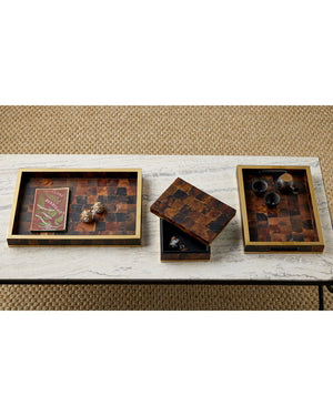 Currey & Company Casey Mother Of Pearl Tray Set - Elegant Decorative Trays With Gold Accents For Timeless Sophistication Brown Pen Shell ,Stainless Steel ,Wood 1200-1022-currey-company