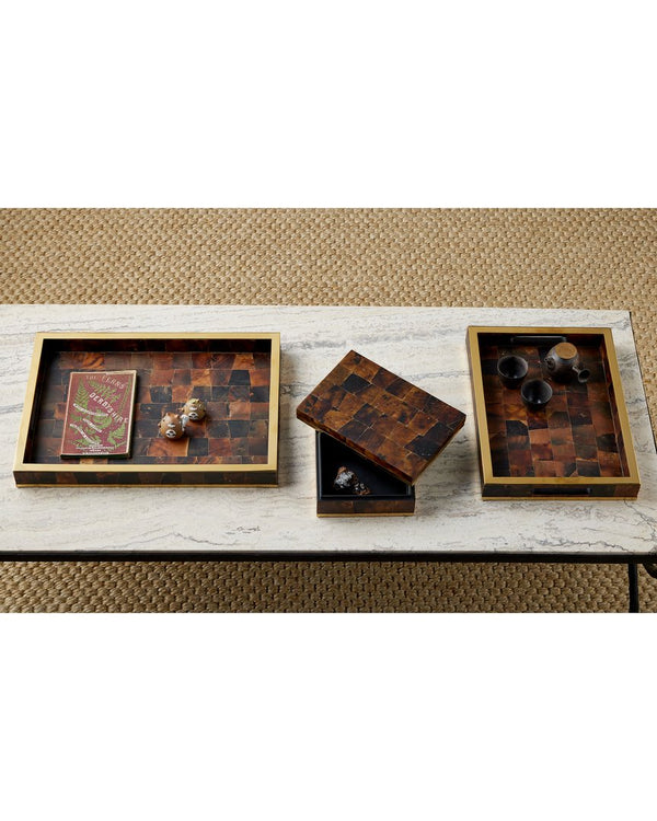 Currey & Company Casey Mother Of Pearl Tray Set - Elegant Decorative Trays With Gold Accents For Timeless Sophistication Brown Pen Shell ,Stainless Steel ,Wood 1200-1022-currey-company