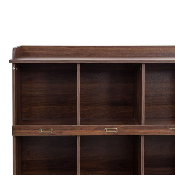 English Elm 10-shelf Walnut Bookcase with 10 Cubby Storage, Label Slots, Top Display Shelf, Durable Melamine Finish W331P236404
