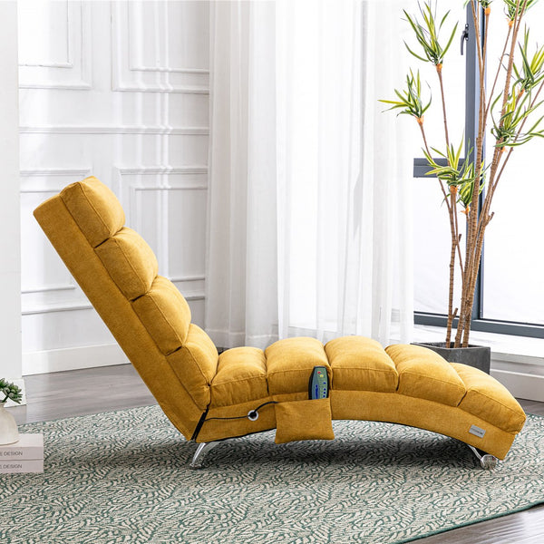 English Elm Linen Ergonomic Massage Chaise Lounge with Remote Control, 140° Recline, Foam Cushion Comfort and Sturdy Frame Mustard W39539621