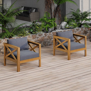 English Elm Christopher Knight Home® - Outdoor Acacia Wood Club Chair Set Of 4 With Cushions - Stylish, Weather-Resistant Seating For Patios N770P264304G004