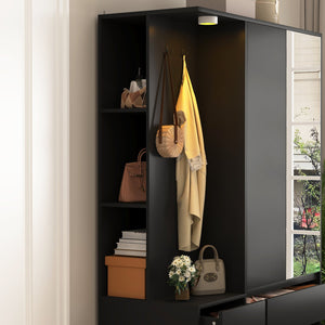 English Elm 8 Drawer Tall Chest Slim Particleboard Build Smooth Gliding Storage for Bedroom Closet Black W409S00007