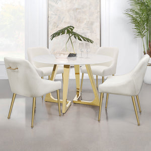 English Elm Lichton Velvet Upholstered Dining Side Chair Set of 2 with Foam Padding, Brass Legs & Back Handle Ivory+Gold B062P299932