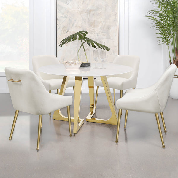 English Elm Lichton Velvet Upholstered Dining Side Chair Set of 2 with Foam Padding, Brass Legs & Back Handle Ivory+Gold B062P299932