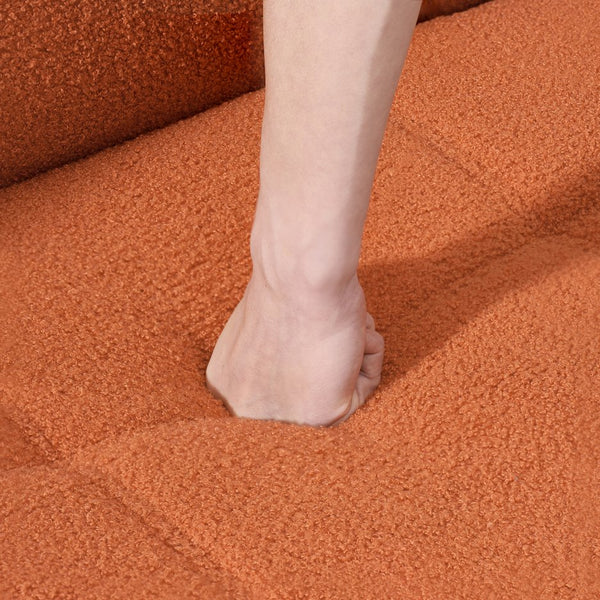 English Elm 70-inch Teddy Fleece Sofabed Convertible Futon with Adjustable Arms & Backrest, Plush Studio Bed Lounge Orange W2290P257421