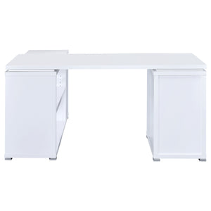 English Elm 1pc L-Shape Desk 60" Home Office Workstation with Three Drawers, Built-In File Cabinet, Shelves White 64.76 L x 26.97 W x 10.43 H B011P361977