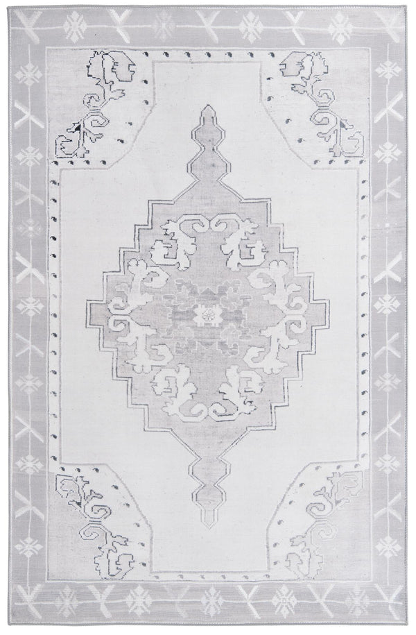 Unique Loom Timeless Thomas Machine Made Medallion Rug White Gray, Black/Ivory/Gray 5' 1" x 8' 0"