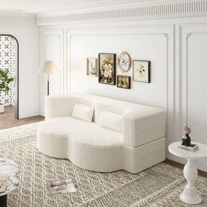 English Elm Modern Full Size Folding Sofa Bed with Plush Corduroy, 2 Pillows, 15" Foam Mattress, No Assembly Required Beige+White W1885P347080