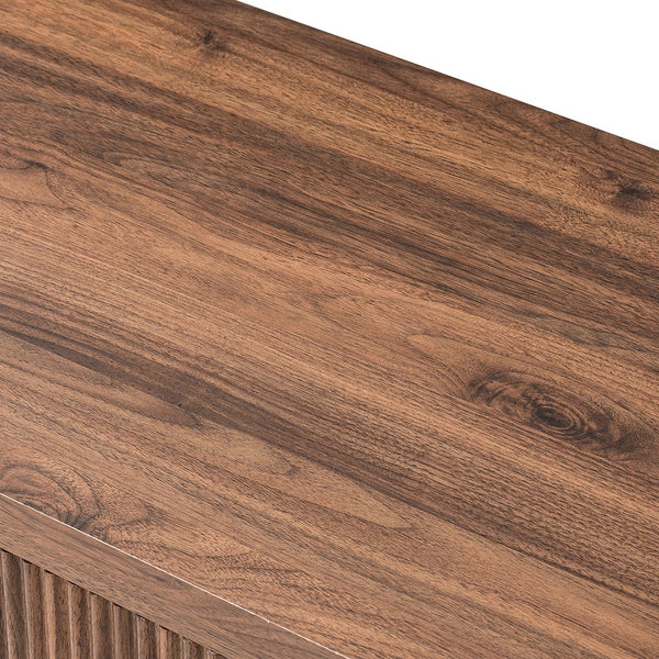 English Elm Night Stand with Fluted Drawer Open Shelf Mid Century Modern Bedside Table for Bedroom W3417P388722