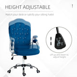 English Elm Vinsetto Home Office Chair, Velvet Computer Chair, Button Tufted Desk Chair With Swivel Wheels, Adjustable Height, and Tilt Function, Blue