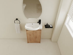 English Elm 23" Freestanding Bathroom Vanity with Ceramic Vessel Sink, Soft-Close Doors, Adjustable Shelf Storage Imitative Oak W999P206106