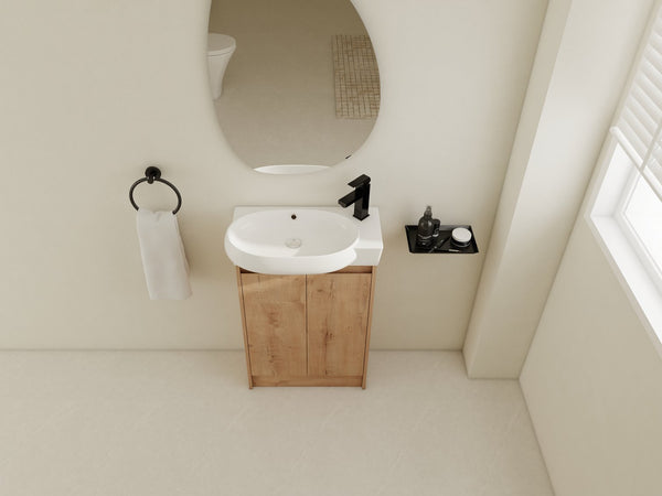 English Elm 23" Freestanding Bathroom Vanity with Ceramic Vessel Sink, Soft-Close Doors, Adjustable Shelf Storage Imitative Oak W999P206106