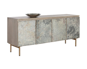 Sunpan MIRABELLI Sideboard - Handcrafted Mango Wood Storage with Slate Veneer & Brass Accented Legs 107341