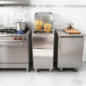 English Elm Commercial Propane Floor Fryer Stainless Steel Triple Burner Dual Basket 90000 Btu W5057P394221