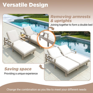 English Elm Trexm Acacia Wood Outdoor Chaise Lounge Set Reclining Patio Sunbed with Cushions Beige,Gray TM000034AAE